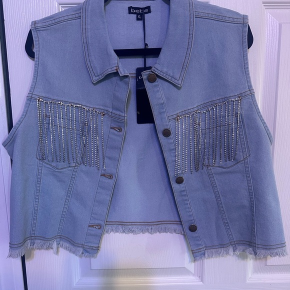 bebe Jackets & Blazers - BeBe Denim Vest with Fringe